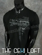 Mens T-Shirt Black with Reverse Print Graphics VERTICAL Casual Sport