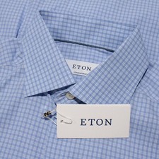 Eton NWT Dress Shirt Size 39 15.5 Contemporary Fit in Blue White Check Cotton