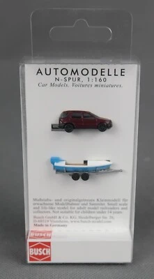 BUSCH 8334 (Spur N,1:160) Set: Mercedes M-Klasse mit Boot auf Trailer - NEUWARE! - Bild 1 von 3