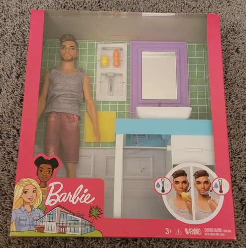 New Barbie Shave Ken Doll with Bathroom Accessories Razor Sink Mirror ...