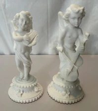 Vintage salt stone carved Angels - Cherub Harp & Cello
