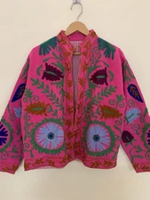 Cotton Canvas Hand Embroidered Suzani Jacket-Women's Suzani Short Jackets