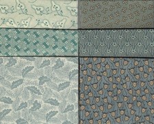 Fabric, Fat Quarter Set of 6, Muted Aqua-Blue Reproductions