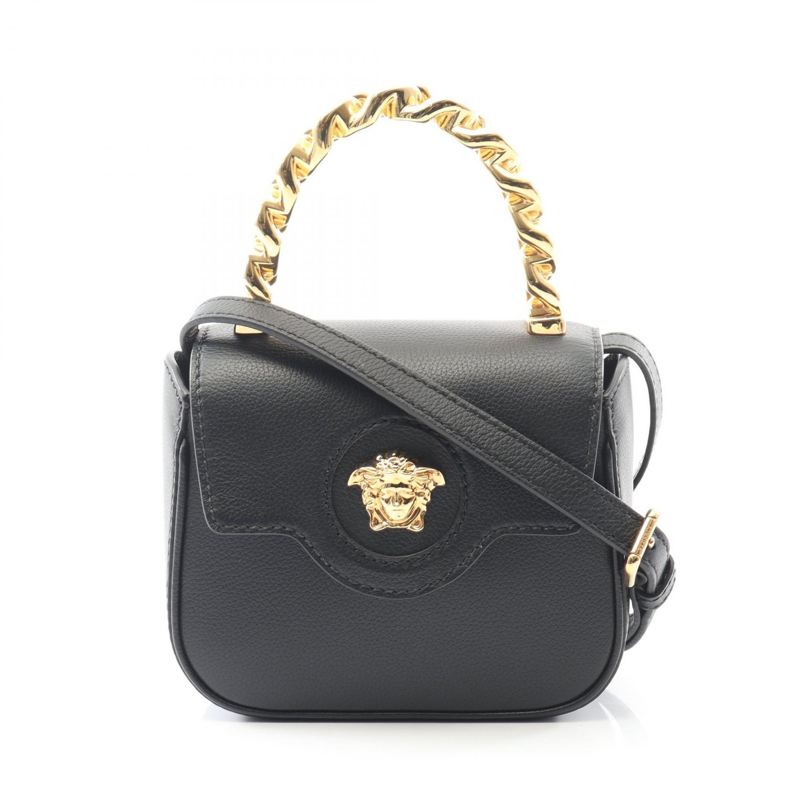 VERSACE La Medusa Hand Shoulder bag leather Black Used Women GHW crossbody
