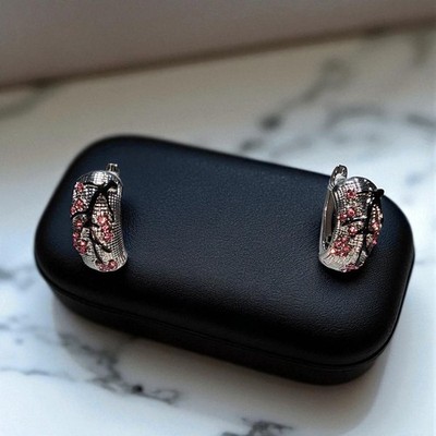 Luxuriöse Creole Elegante Hängeohrringe Kubi Zirkonia Blumen Emaille Silber