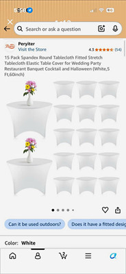 Peryiter White Spandex Stretch Fitted Solid Round Tablecloth 5ft/60 in