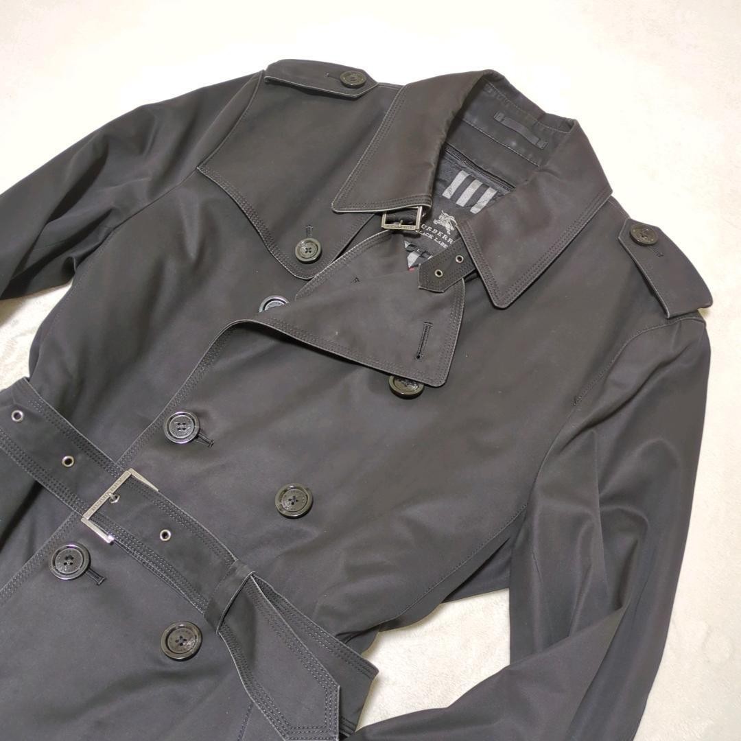 Burberry Black Label Trench Coat Nova Check Belted Black Cotton Size L For Men thumbnail 19