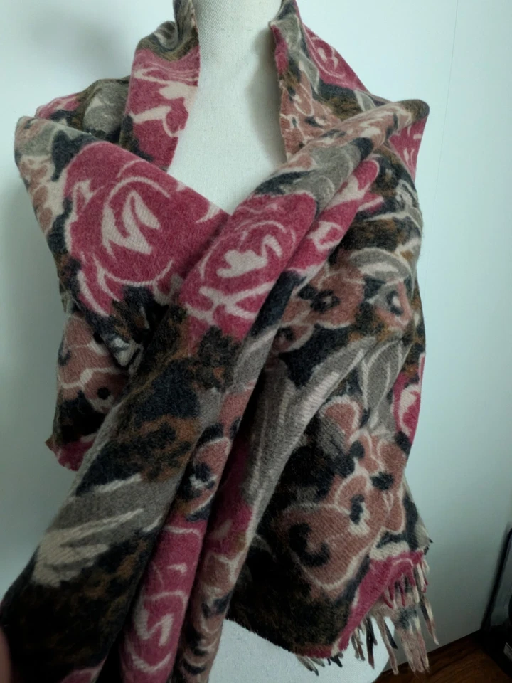Mantón Bufanda Cálido Lana Rosa Marrón Vintage Saldarini Hecho en Italia 58x20" Foto 3 de 4