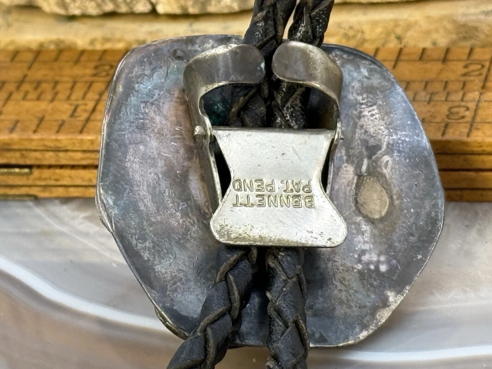 Bolo Navajo Vintage Plata Esterlina Turquesa Verde 36" con Puntas--2LN25.04 Foto 4 de 4