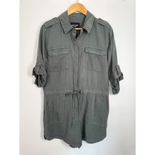 Velvet Heart Green-Gray Tencel Shorts Romper Utility Women's M Roll Tab Sleeves