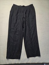 Women's Tailored Trousers Black Wide Leg Front Waist Button Slash Pockets Pullon