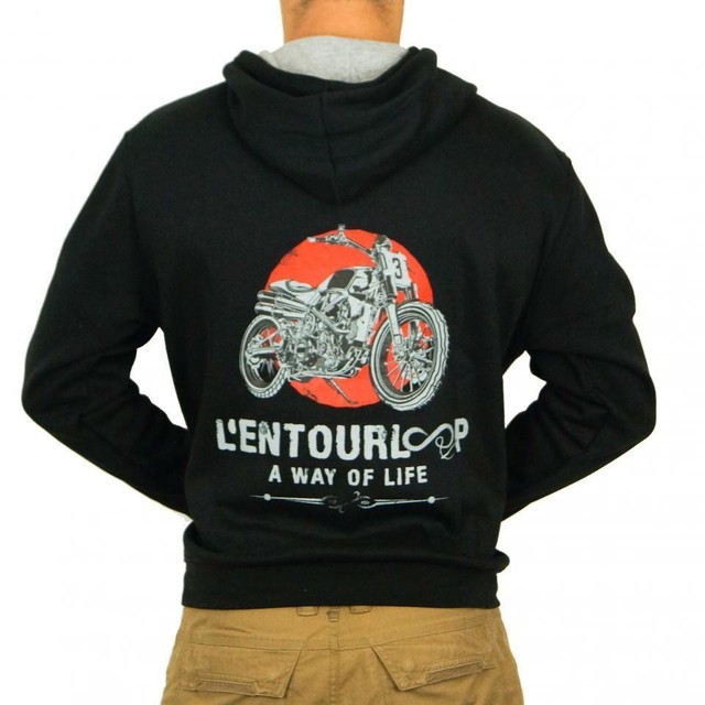 Sweat capuche pour moto Homme L'entourloop Flat track Noir taille XXL