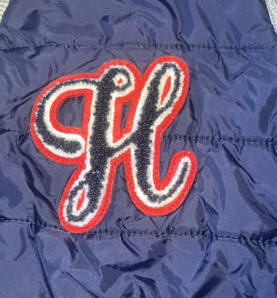 TOMMY HILFIGER Niños Talla Mediana Cárdigan Gris Suéter Azul Marino Chaqueta acolchada Letterman Foto 3 de 4