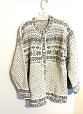 Wool Cardigan Cream/Gray X-Large Heavy Winter Sweater