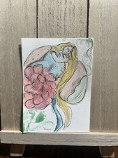 ACEO Fairy Sleeping on Flowers Watercolor Fairycore Fantasy Whimsical