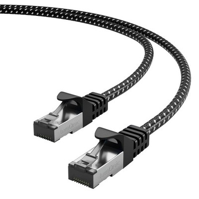 0,5m CAT7 Patchkabel S/FTP RJ45 Schwarz Weiß Premium Nylon Optik Ethernet LAN Ne