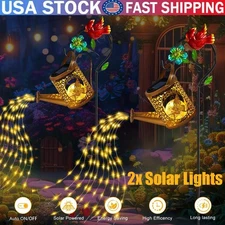 2X Solar Watering Can with Cascading Lights,Hanging Metal Solar Lanterns Outdoor