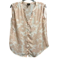 Worthington Petite White & Pink Floral Blouse Button Front - Medium