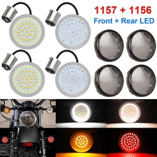 1157 Front and 1156 Rear LED Bullet Turn Signal Lights Smoke Lens Fit for Harley