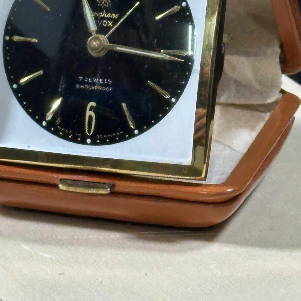 Junghans Reisewecker Vox 8 Jewels shockproof Sammlerzustand gold mechanisch VTG - Bild 3 von 4