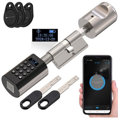 VisorTech Elektronischer Tür-Schließzylinder mit Display, Code, Transponder, App