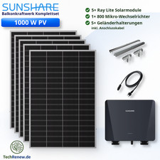 Balkonkraftwerk 1000W Komplettset Sunshare Ray Lite Geländerhalterung …