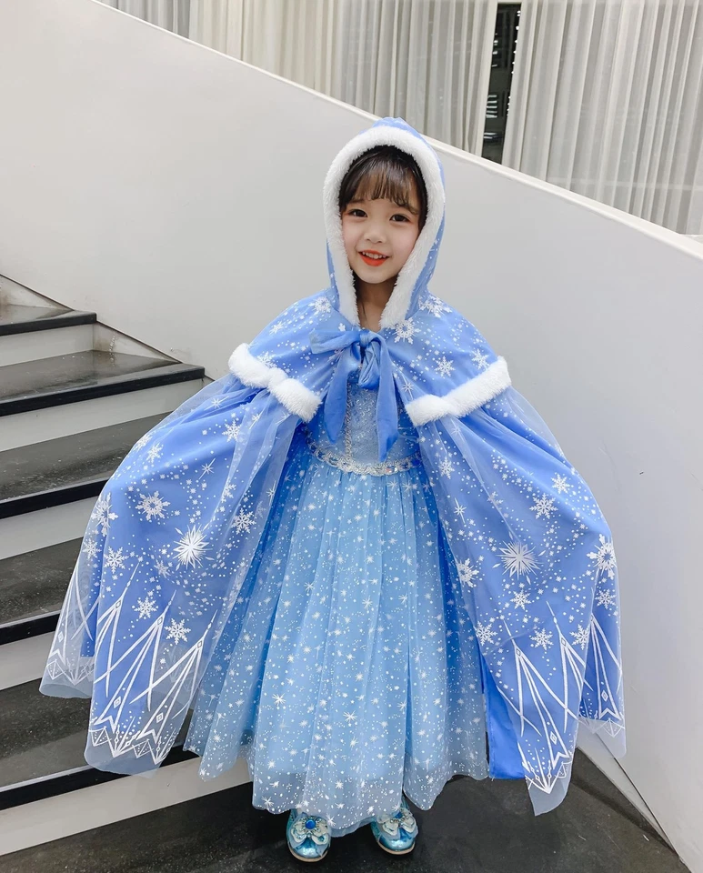 Capa de terciopelo para niñas Princesa Niños Elsa Capa de princesa con capucha Halloween Capa de nieve... Foto 2 de 4