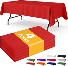 Red Plastic Table Cloth - 4 Pack 54" × 108" Rectangle Disposable Tablecloths for