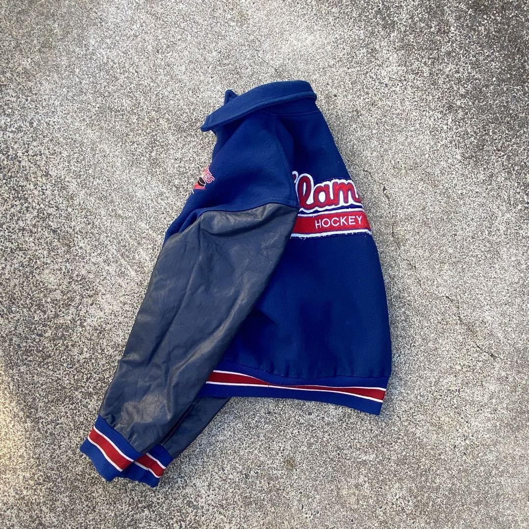 M Size Stadium Jacket Sukajan Jacket 90S USA Wool Varsity Blue Black Hockey Rib