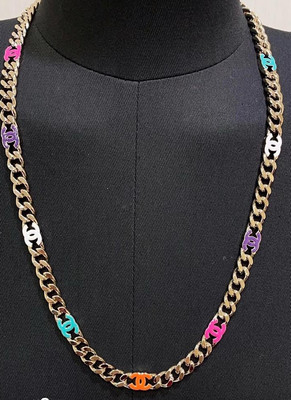 CHANEL 24C CUBAN LINK CHAIN NECKLACE CANDY COLOR ENAMEL CC 25