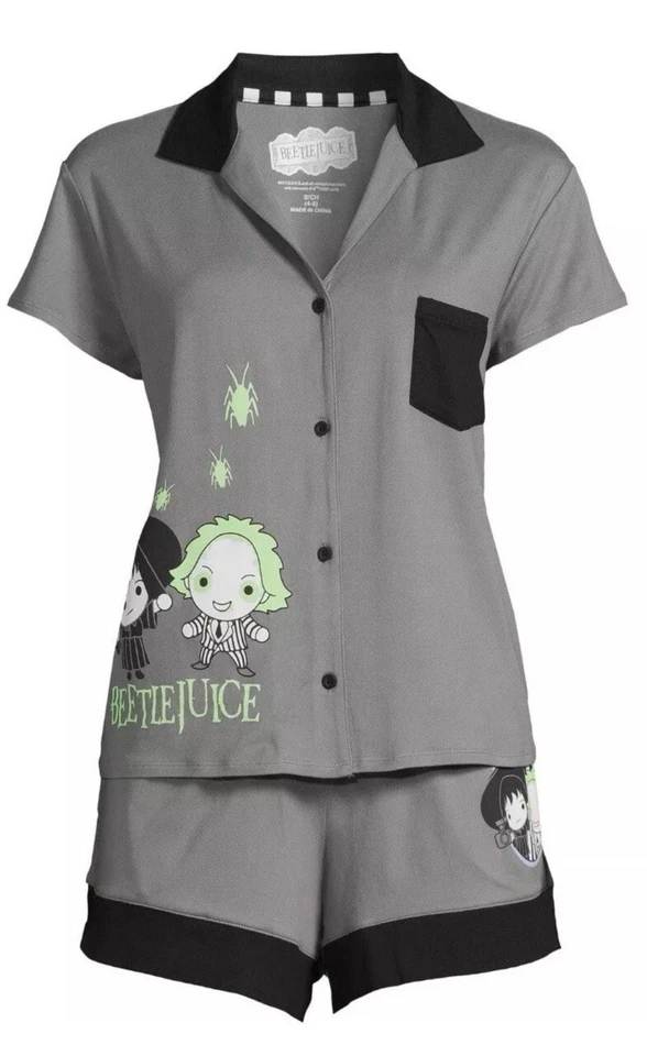 Beetlejuice Mujer Pijama 2X Top XL Pantalones Cortos Desajustados 2 Piezas Cintura Elástica LEER Foto 3 de 4