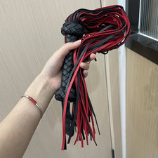 Rot Schwarz Deluxe Flogger Peitsche Spanking Leder Paddel Griff Fetisch Sklave