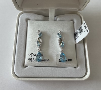 Kohl s Genuine Blue Topaz & White Sapphire Earrings 14K YG Sterling Silver