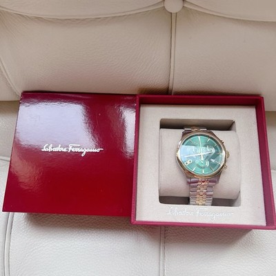 Ferragamo Duo Chrono Bracelet Watch TWO Tone Gold Silver - Green Face, NIB $1595 Ferragamo Duo Chrono Bracelet Watch, TWO Tone - Green Face  main image 4
