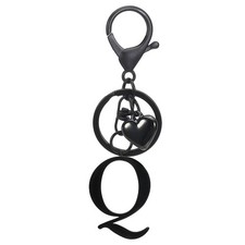 Heart Initial Letter Keychain, Stainless Steel Keyring Backpack Charm, Black Q