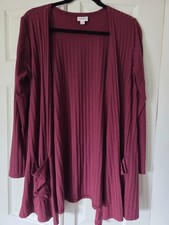 LuLaRoe Caroline Cardigan Pockets SOLID Burgundy Maroon Ribbed Stretchy Size M