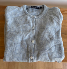 BROMLEY Sz 12 Soft Blue Marle 100% Lambswool Cardigan with Front Pockets