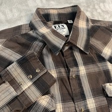 ELY Cattleman Western Shirt Mens Large Brown Plaid Pearl Snap Cowboy Cotton
