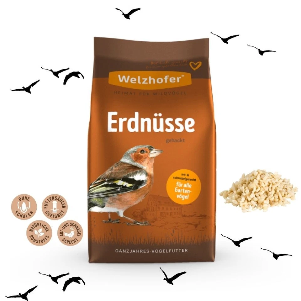 Welzhofer Erdnüsse gehackt 1 kg Premium Winterfutter Wildvogelfutter Streufutter