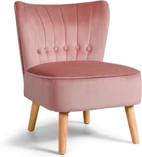 Modern Velvet Accent Chair, Small Upholstered Leisure Sofa Chair W/Wood Legs, Th