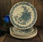 Set of 6 Antique French Transferware Plate Ironstone Blue 19thC -Ships DDP to US