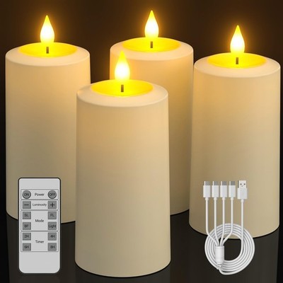 Flameless LED Candles, 4-Pack USB Rechargeable, Flickering Waterproof White P...