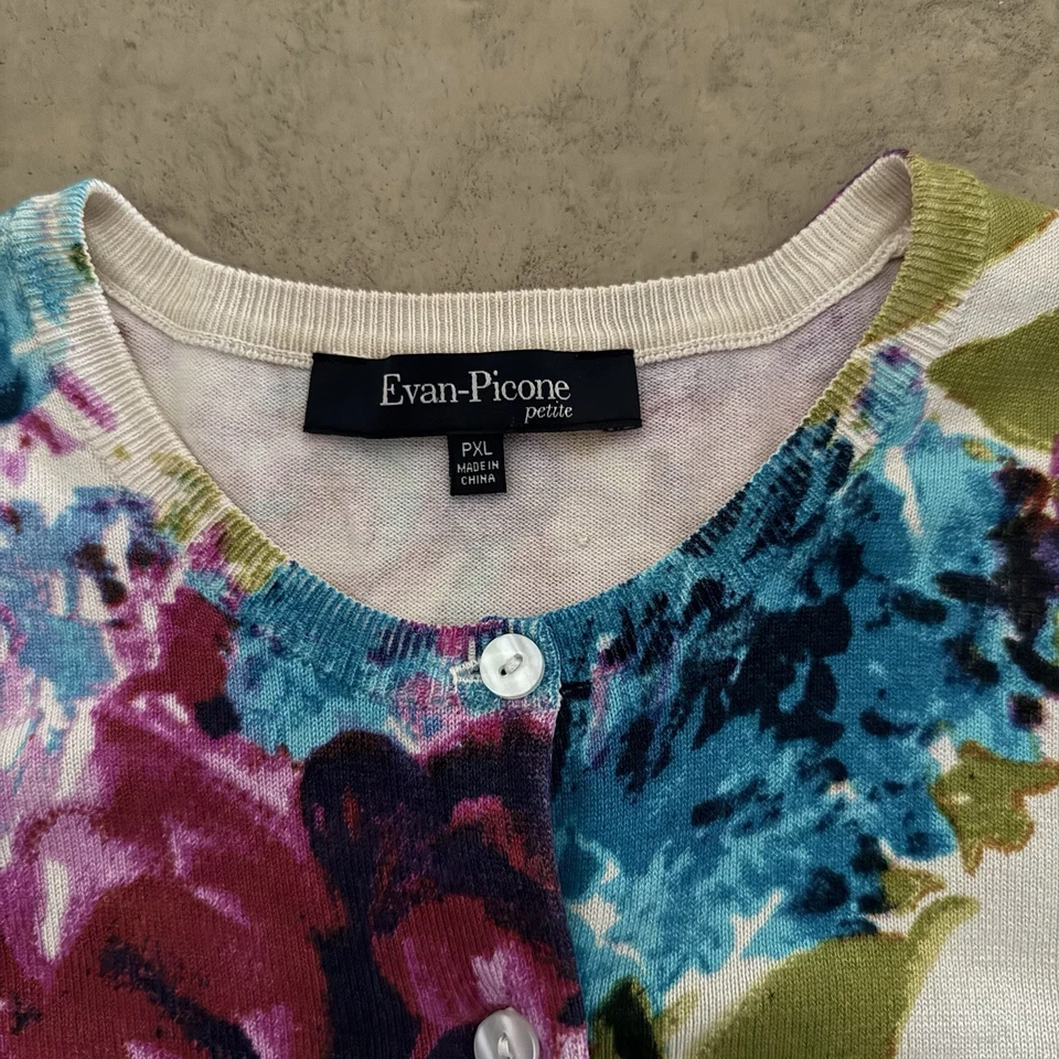 Cárdigan EVAN PICONE Pequeño XLP Mezcla de Seda Floral Colorido Suéter Manga 3/4 Foto 4 de 4