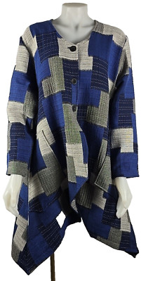 M Square by Neetu Malik Patchwork Grays Blues Asymmetrical Long Jacket