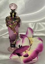 Stunning Lavender Frosted Crystal Perfume Bottle W/ Hummingbirds/Flowers