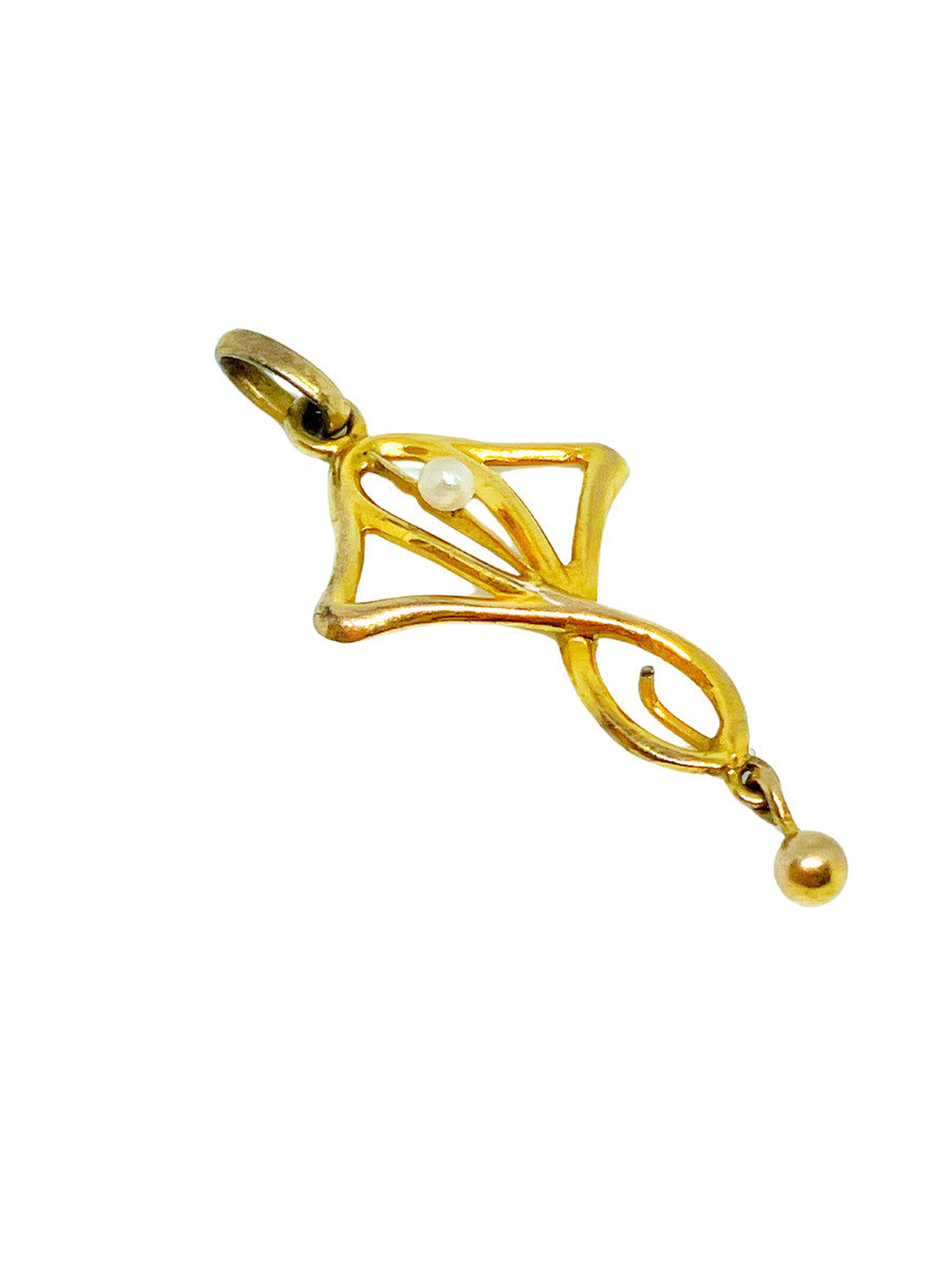 14KYG Seed Pearl Art Nouveau Pendant