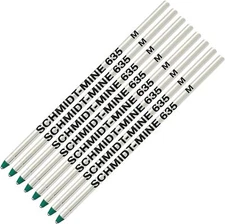 Schmidt 635 D1 Mine Ballpoint Refill - Green Ink (Medium Tip 0.7mm) - Pack of 8