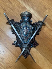 Vintage Japan Coat Of Arms; Shield & Crossed Swords On metal wall hanging 12"