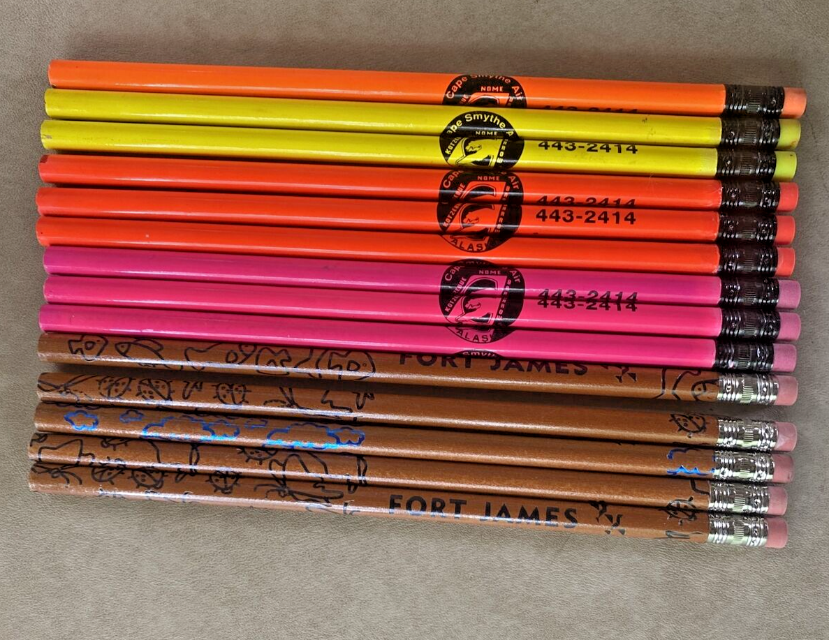 VTG Pencils Unsharpened Fort James & Cape Smythe Air Alaska Souvenir Lot of 14-image