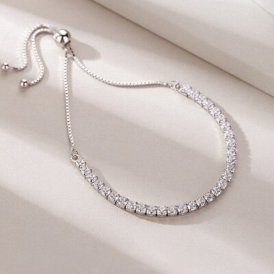 Elegant Bolo Adjustable Slider Tennis Bracelet Box Chain and Cubic Zirconia Gems